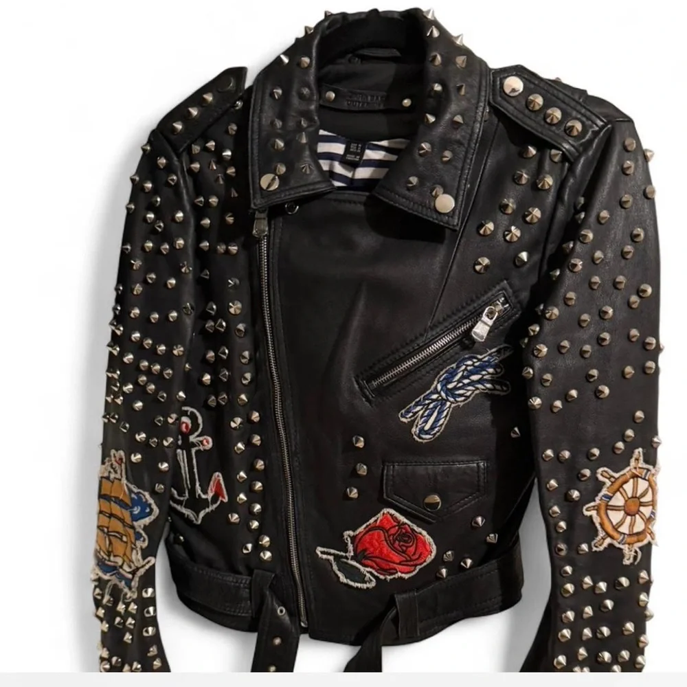 Embroidered Studded Moto Jacket – Statement Piece - Picture 3 of 11